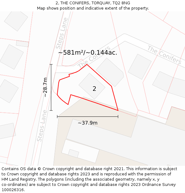 2, THE CONIFERS, TORQUAY, TQ2 8NG: Plot and title map