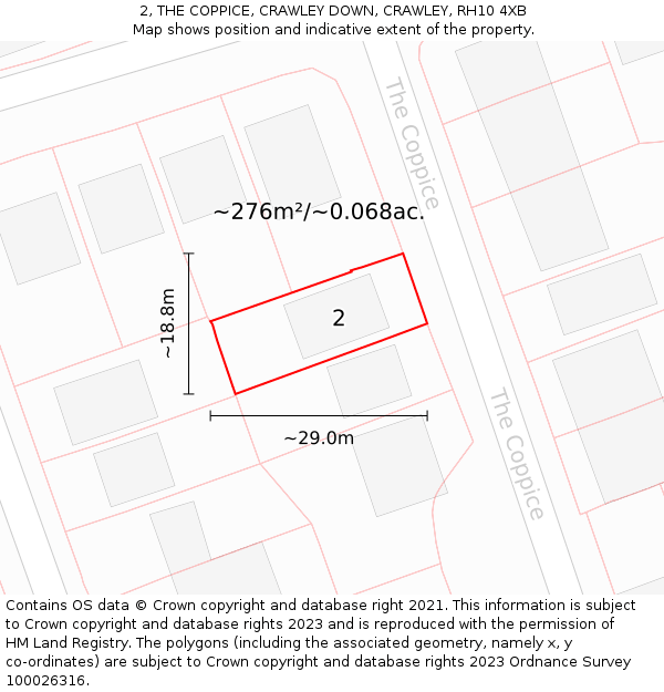 2, THE COPPICE, CRAWLEY DOWN, CRAWLEY, RH10 4XB: Plot and title map