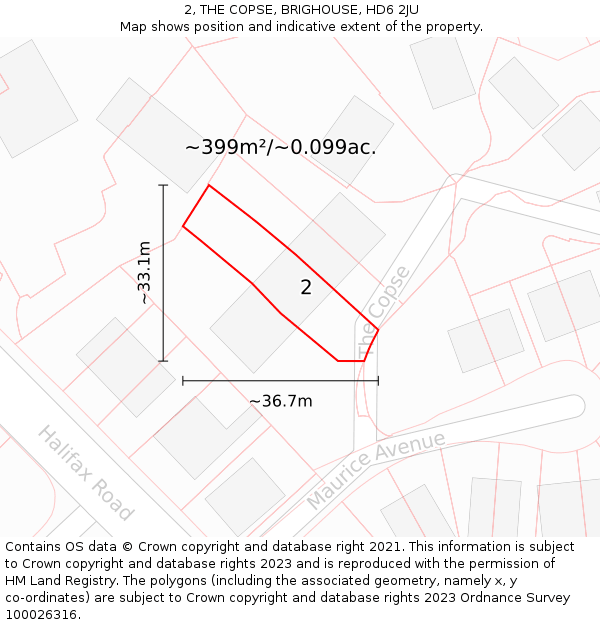 2, THE COPSE, BRIGHOUSE, HD6 2JU: Plot and title map