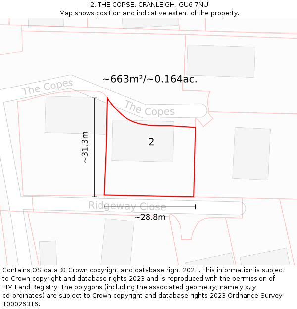 2, THE COPSE, CRANLEIGH, GU6 7NU: Plot and title map