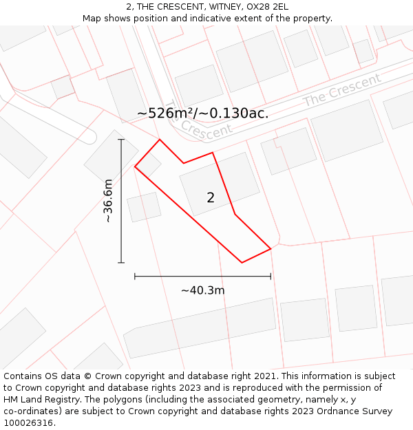 2, THE CRESCENT, WITNEY, OX28 2EL: Plot and title map