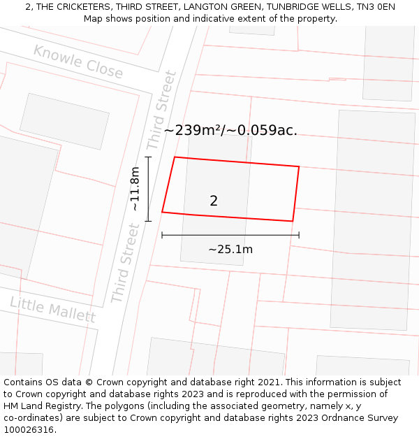 2, THE CRICKETERS, THIRD STREET, LANGTON GREEN, TUNBRIDGE WELLS, TN3 0EN: Plot and title map
