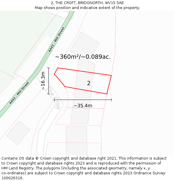 2, THE CROFT, BRIDGNORTH, WV15 5AE: Plot and title map