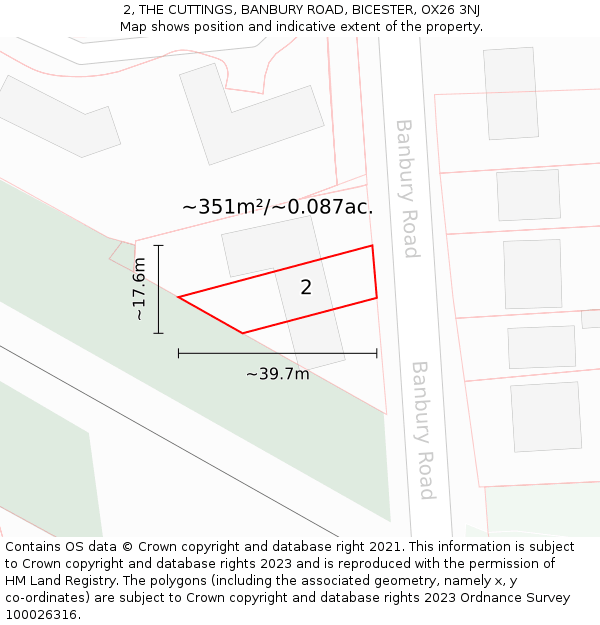2, THE CUTTINGS, BANBURY ROAD, BICESTER, OX26 3NJ: Plot and title map