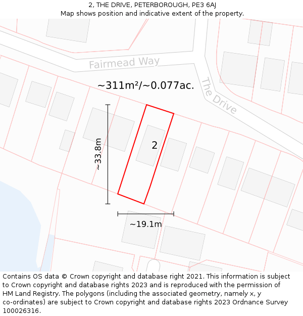 2, THE DRIVE, PETERBOROUGH, PE3 6AJ: Plot and title map