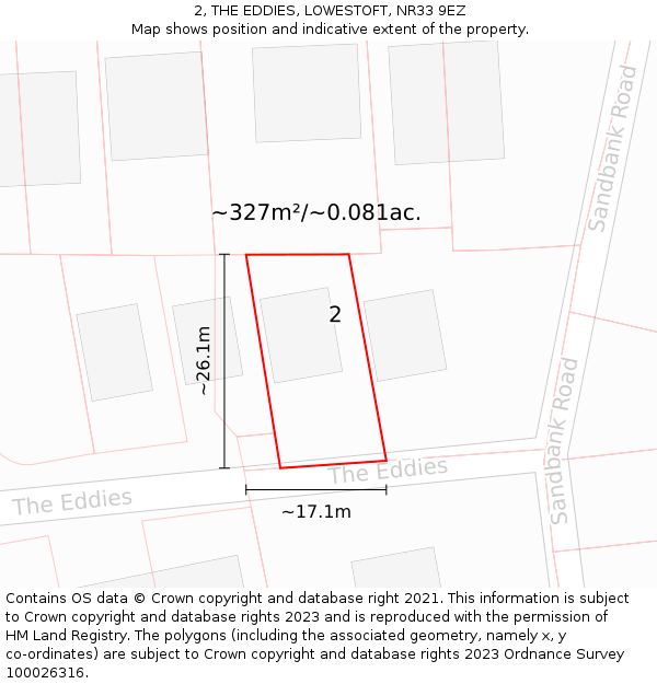 2, THE EDDIES, LOWESTOFT, NR33 9EZ: Plot and title map