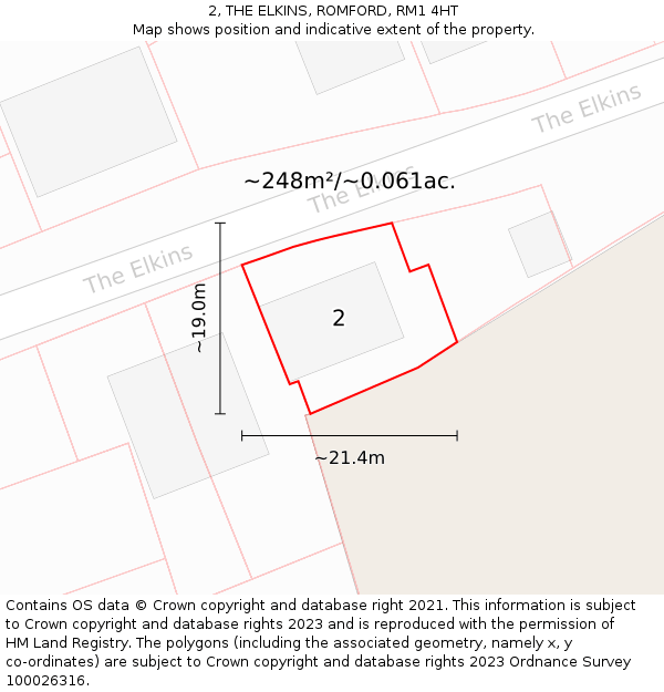 2, THE ELKINS, ROMFORD, RM1 4HT: Plot and title map