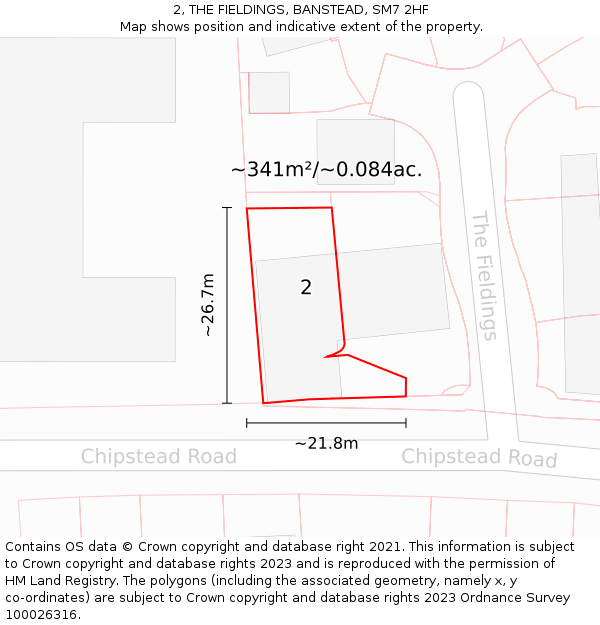 2, THE FIELDINGS, BANSTEAD, SM7 2HF: Plot and title map