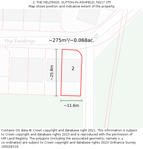 2, THE FIELDINGS, SUTTON-IN-ASHFIELD, NG17 2TF: Plot and title map