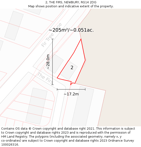 2, THE FIRS, NEWBURY, RG14 2DG: Plot and title map