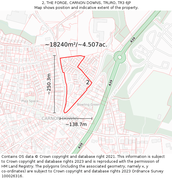 2, THE FORGE, CARNON DOWNS, TRURO, TR3 6JP: Plot and title map