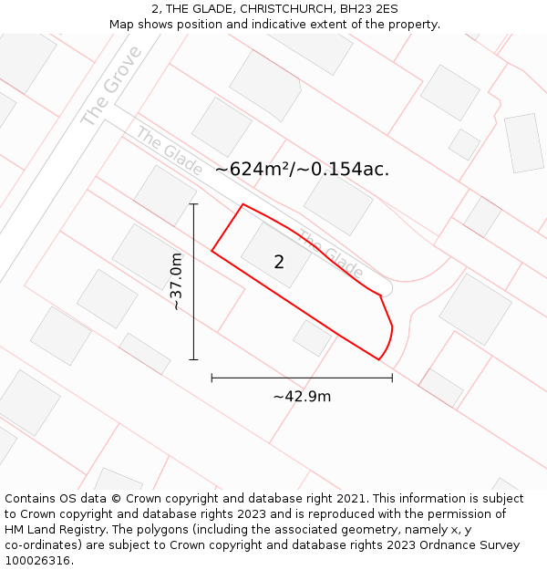 2, THE GLADE, CHRISTCHURCH, BH23 2ES: Plot and title map