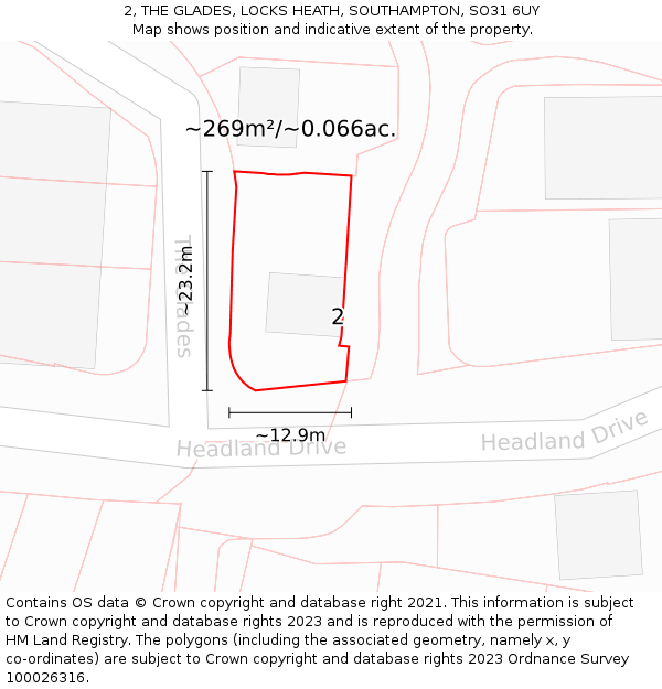 2, THE GLADES, LOCKS HEATH, SOUTHAMPTON, SO31 6UY: Plot and title map