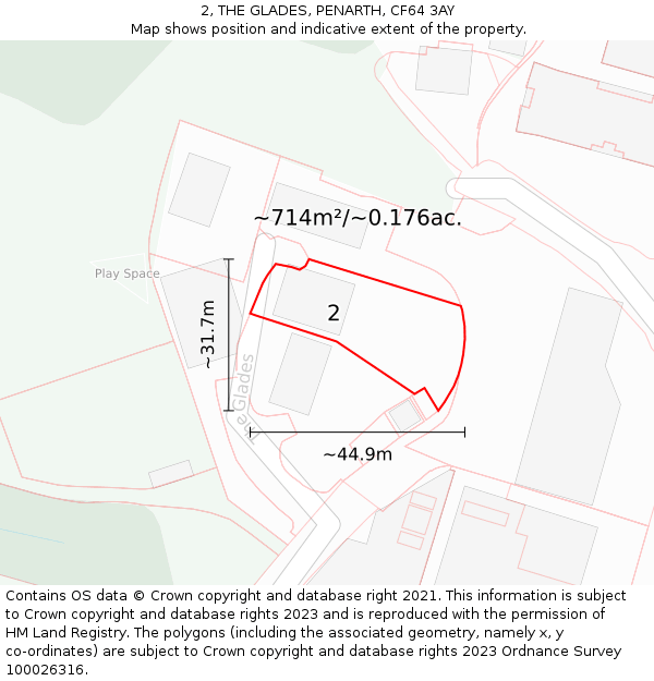 2, THE GLADES, PENARTH, CF64 3AY: Plot and title map