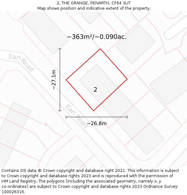 2, THE GRANGE, PENARTH, CF64 3UT: Plot and title map