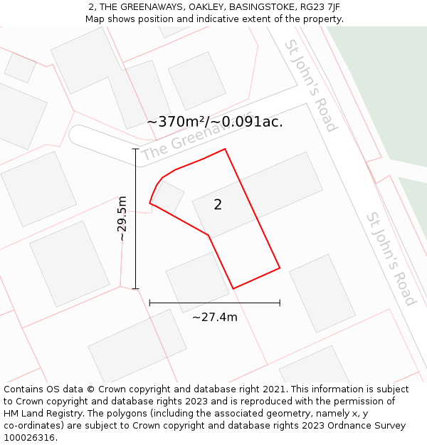 2, THE GREENAWAYS, OAKLEY, BASINGSTOKE, RG23 7JF: Plot and title map