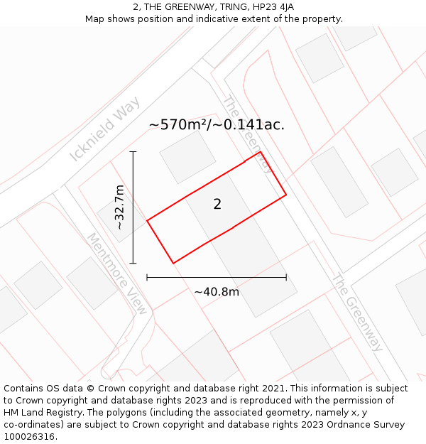 2, THE GREENWAY, TRING, HP23 4JA: Plot and title map