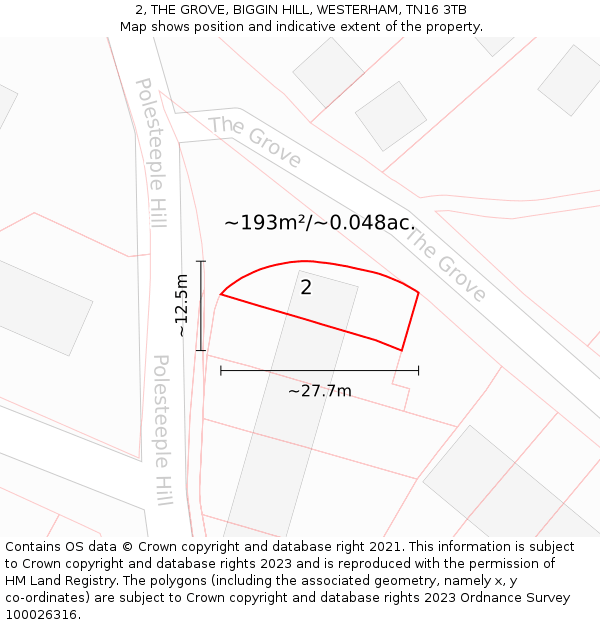 2, THE GROVE, BIGGIN HILL, WESTERHAM, TN16 3TB: Plot and title map