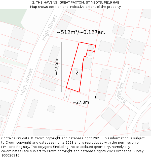 2, THE HAVENS, GREAT PAXTON, ST NEOTS, PE19 6AB: Plot and title map