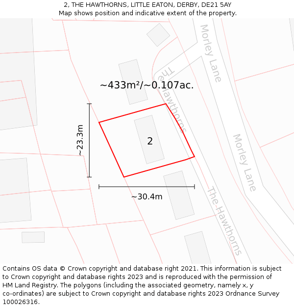2, THE HAWTHORNS, LITTLE EATON, DERBY, DE21 5AY: Plot and title map