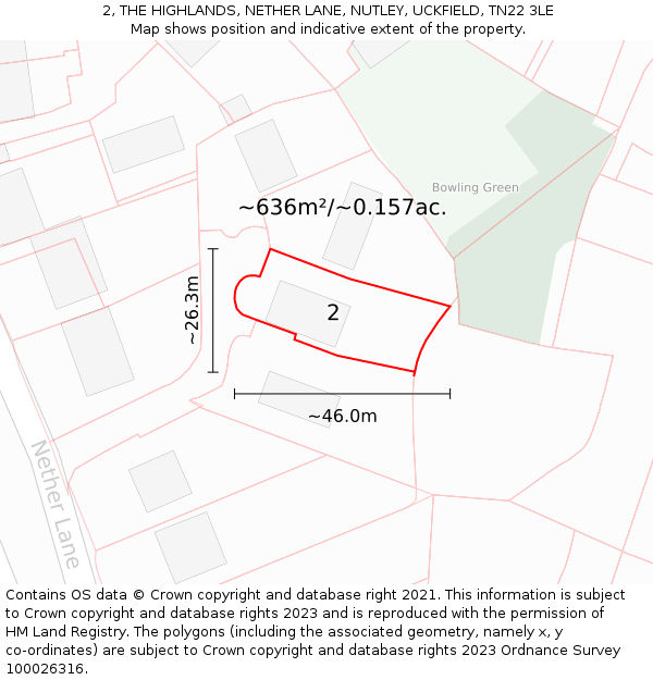 2, THE HIGHLANDS, NETHER LANE, NUTLEY, UCKFIELD, TN22 3LE: Plot and title map