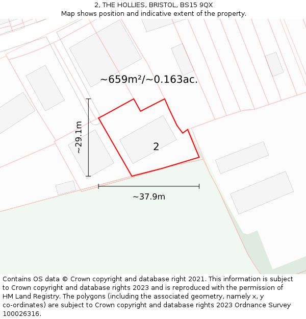 2, THE HOLLIES, BRISTOL, BS15 9QX: Plot and title map