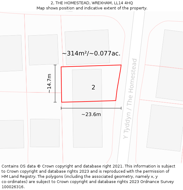 2, THE HOMESTEAD, WREXHAM, LL14 4HQ: Plot and title map