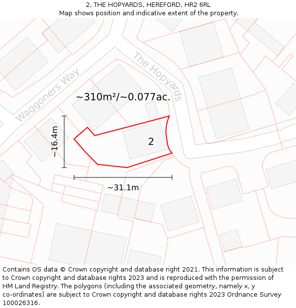 2, THE HOPYARDS, HEREFORD, HR2 6RL: Plot and title map