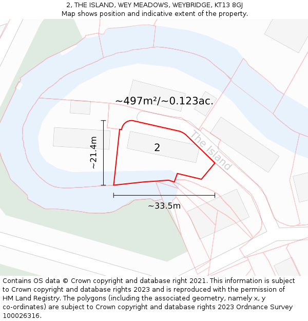 2, THE ISLAND, WEY MEADOWS, WEYBRIDGE, KT13 8GJ: Plot and title map