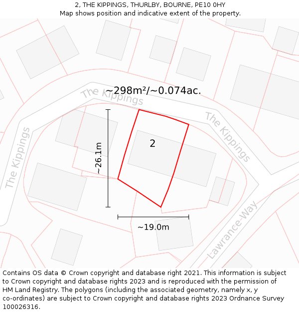 2, THE KIPPINGS, THURLBY, BOURNE, PE10 0HY: Plot and title map