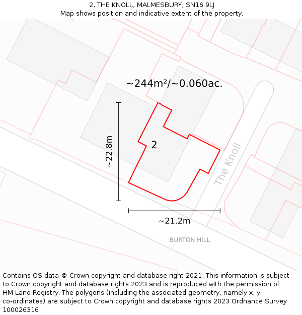 2, THE KNOLL, MALMESBURY, SN16 9LJ: Plot and title map