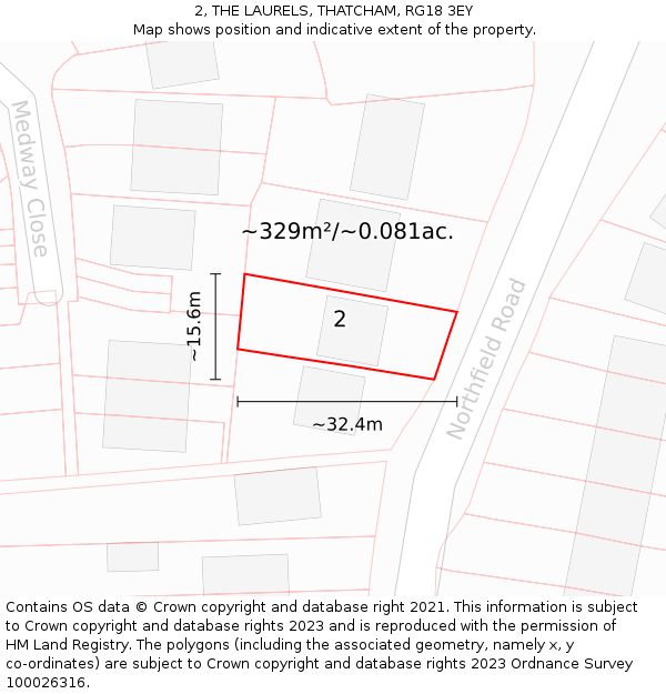 2, THE LAURELS, THATCHAM, RG18 3EY: Plot and title map