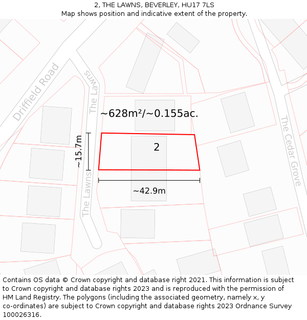 2, THE LAWNS, BEVERLEY, HU17 7LS: Plot and title map