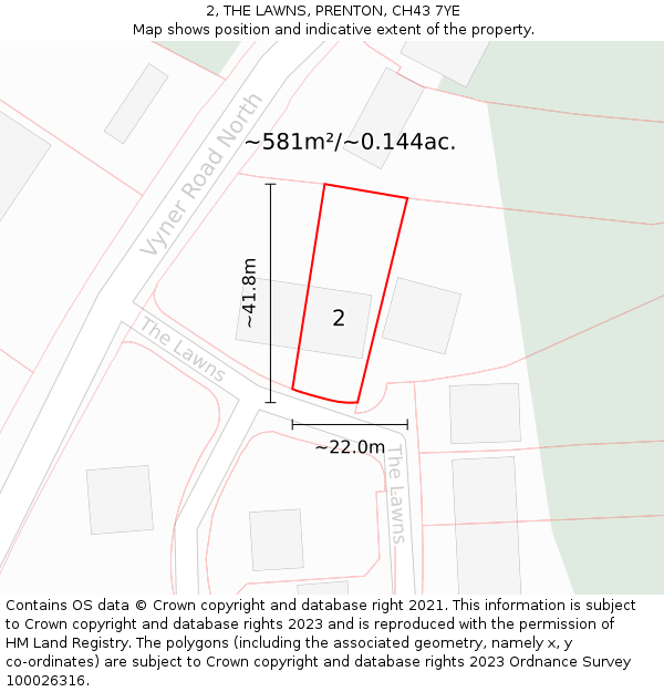 2, THE LAWNS, PRENTON, CH43 7YE: Plot and title map