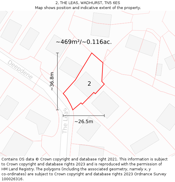 2, THE LEAS, WADHURST, TN5 6ES: Plot and title map