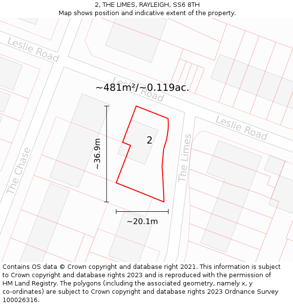 2, THE LIMES, RAYLEIGH, SS6 8TH: Plot and title map