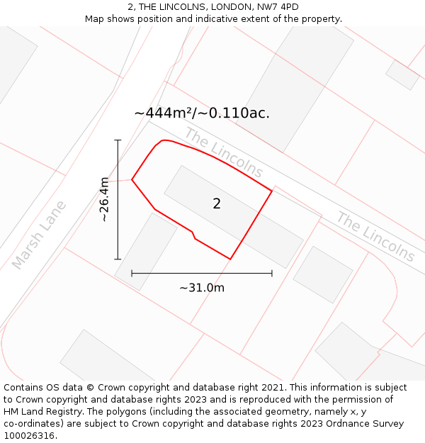 2, THE LINCOLNS, LONDON, NW7 4PD: Plot and title map