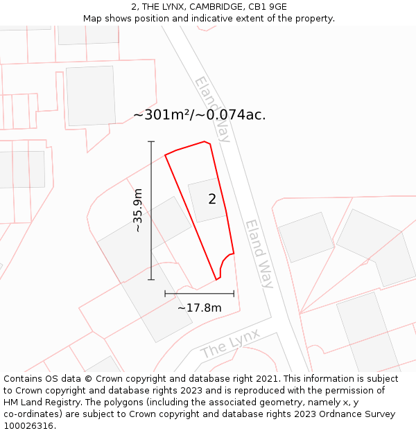 2, THE LYNX, CAMBRIDGE, CB1 9GE: Plot and title map