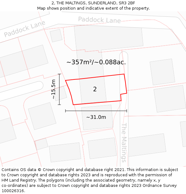 2, THE MALTINGS, SUNDERLAND, SR3 2BF: Plot and title map