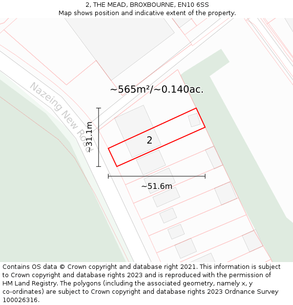 2, THE MEAD, BROXBOURNE, EN10 6SS: Plot and title map