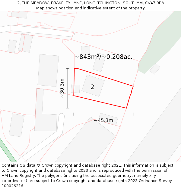 2, THE MEADOW, BRAKELEY LANE, LONG ITCHINGTON, SOUTHAM, CV47 9PA: Plot and title map