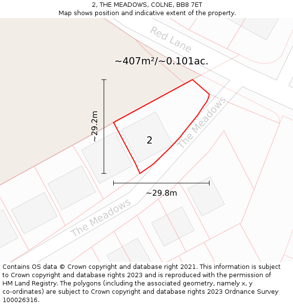 2, THE MEADOWS, COLNE, BB8 7ET: Plot and title map