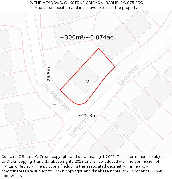 2, THE MEADOWS, SILKSTONE COMMON, BARNSLEY, S75 4SG: Plot and title map