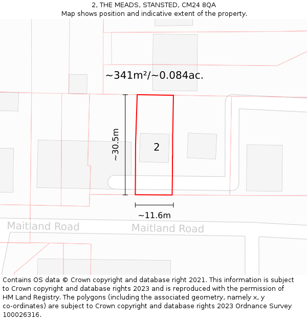 2, THE MEADS, STANSTED, CM24 8QA: Plot and title map