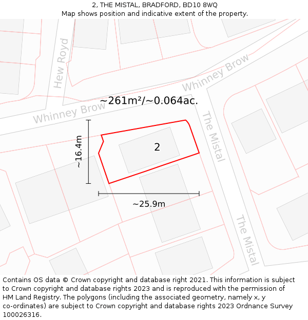 2, THE MISTAL, BRADFORD, BD10 8WQ: Plot and title map