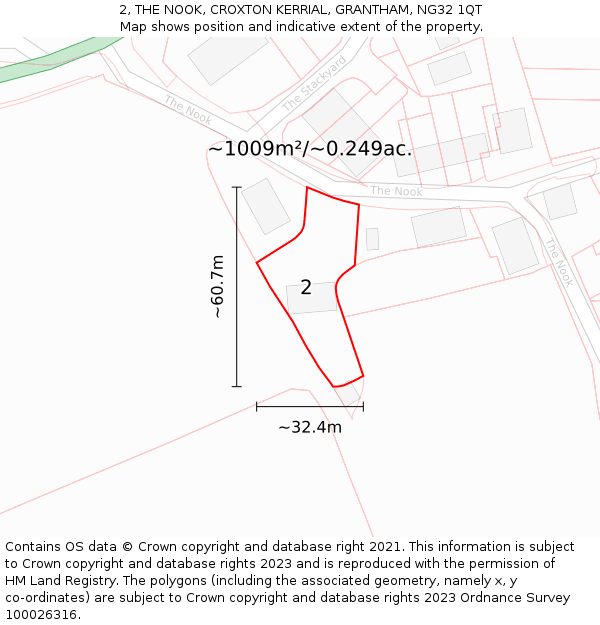 2, THE NOOK, CROXTON KERRIAL, GRANTHAM, NG32 1QT: Plot and title map