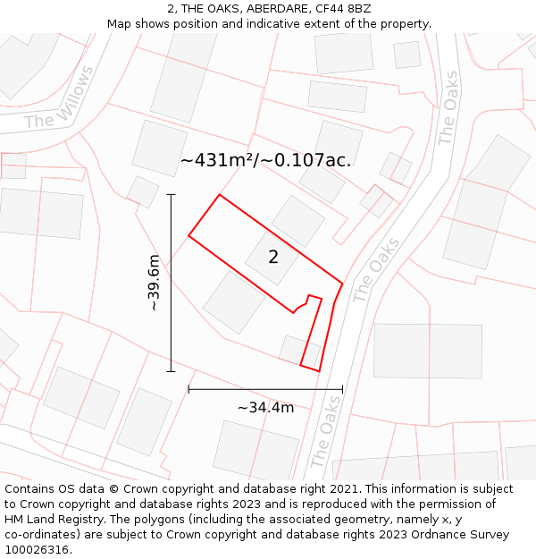 2, THE OAKS, ABERDARE, CF44 8BZ: Plot and title map