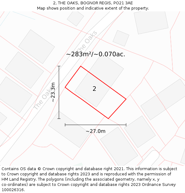 2, THE OAKS, BOGNOR REGIS, PO21 3AE: Plot and title map