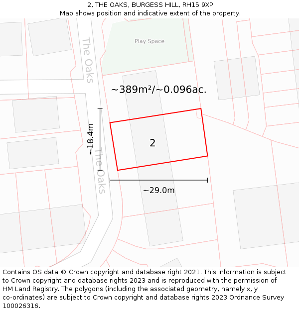 2, THE OAKS, BURGESS HILL, RH15 9XP: Plot and title map