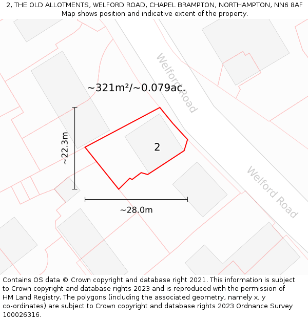 2, THE OLD ALLOTMENTS, WELFORD ROAD, CHAPEL BRAMPTON, NORTHAMPTON, NN6 8AF: Plot and title map